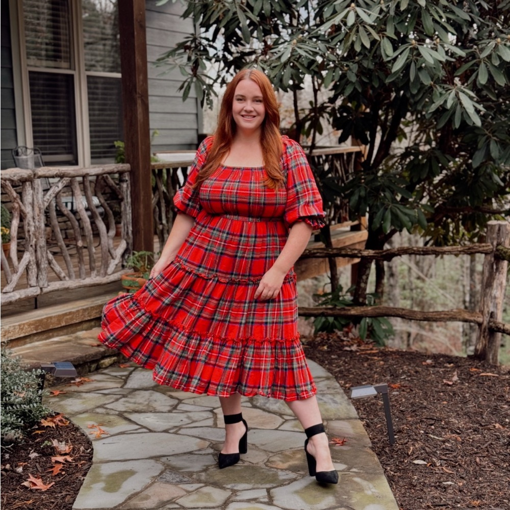 Red Plaid Midi Flannel Dress